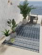 Navy Blue 10' x 14' 1 Eco Bohemian Indoor Outdoor Rectangle Area Rug Weather Resistant for Patio, Deck, Terrace, Balcony, Porch 100% Recycled PET Polyester Carpet Mat for Sale at Rug Engine