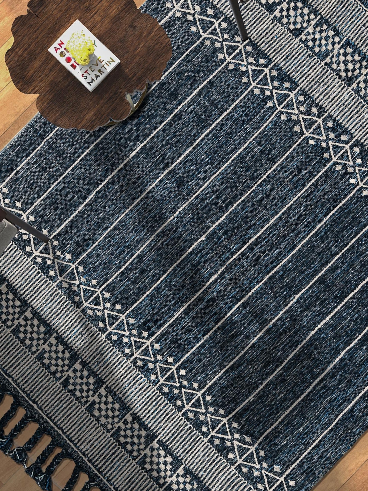 Navy Blue 2' x 3' 1 Eco Bohemian Indoor Outdoor Rectangle Area Rug Weather Resistant for Patio, Deck, Terrace, Balcony, Porch 100% Recycled PET Polyester Carpet Mat for Sale at Rug Engine