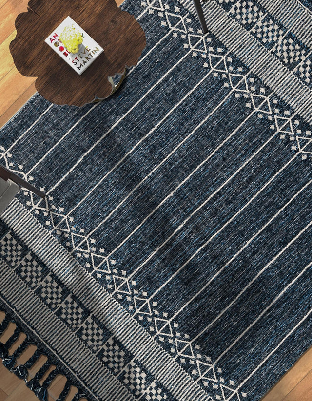 Navy Blue 2' x 3' 1 Eco Bohemian Indoor Outdoor Rectangle Area Rug Weather Resistant for Patio, Deck, Terrace, Balcony, Porch 100% Recycled PET Polyester Carpet Mat for Sale at Rug Engine