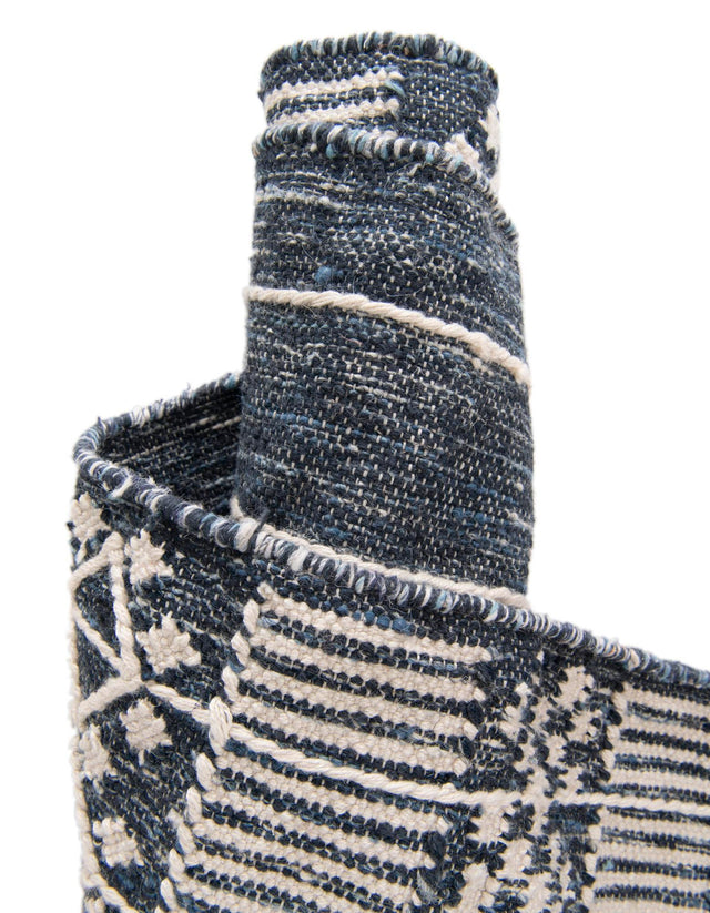 Navy Blue 5' 1 x 8' Eco Bohemian Indoor Outdoor Rectangle Area Rug Weather Resistant for Patio, Deck, Terrace, Balcony, Porch 100% Recycled PET Polyester Carpet Mat for Sale at Rug Engine