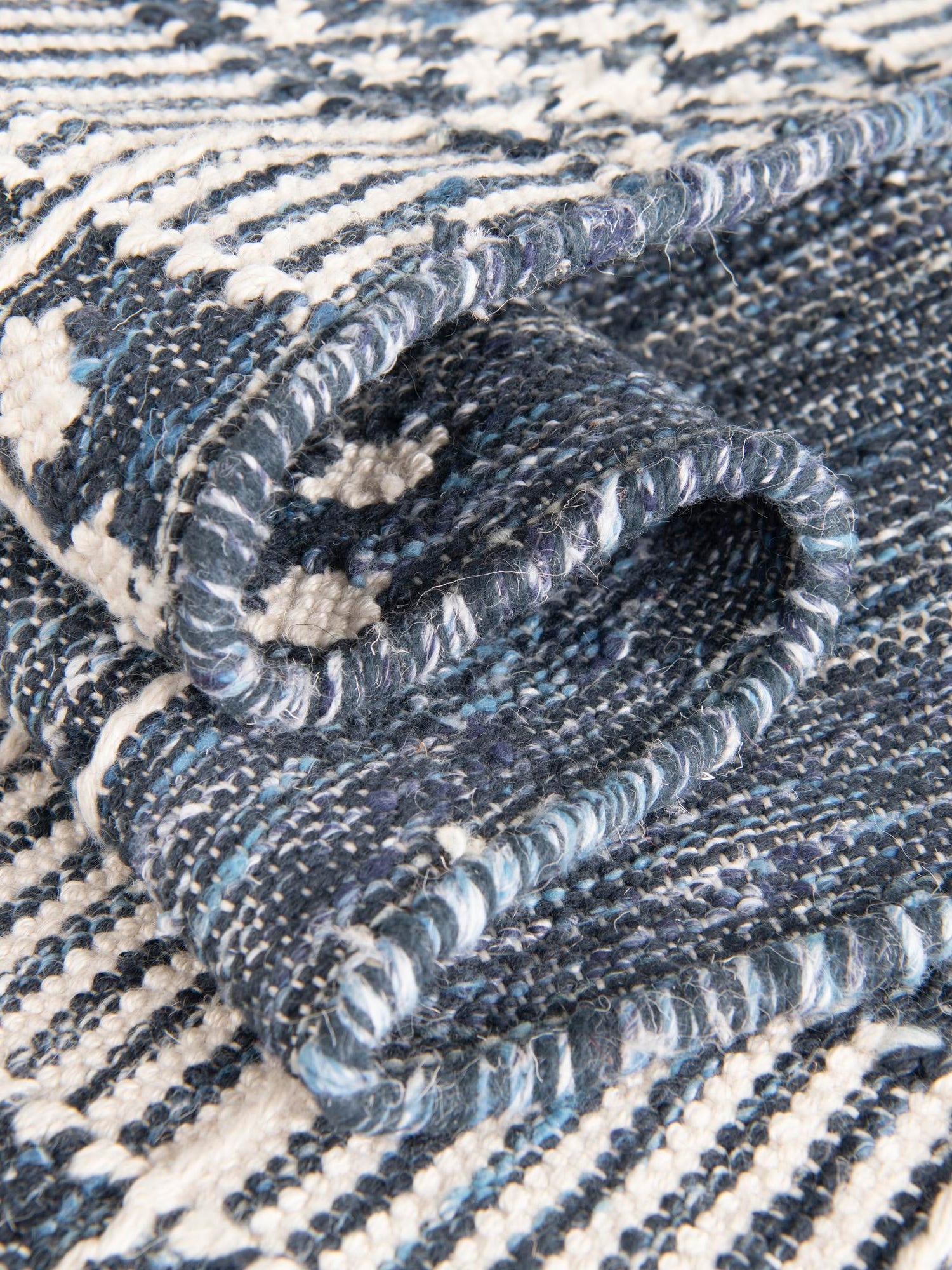 Navy Blue 4' 1 x 6' 1 Eco Bohemian Indoor Outdoor Rectangle Area Rug Weather Resistant for Patio, Deck, Terrace, Balcony, Porch 100% Recycled PET Polyester Carpet Mat for Sale at Rug Engine