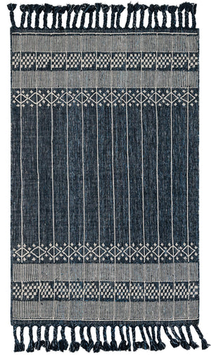 Navy Blue 5' 1 x 8' Eco Bohemian Indoor Outdoor Rectangle Area Rug Weather Resistant for Patio, Deck, Terrace, Balcony, Porch 100% Recycled PET Polyester Carpet Mat for Sale at Rug Engine