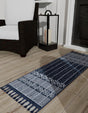 Navy Blue 2' 2 x 8' 2 Eco Bohemian Indoor Outdoor Runner Area Rug Weather Resistant for Patio, Deck, Terrace, Balcony, Porch 100% Recycled PET Polyester Carpet Mat for Sale at Rug Engine