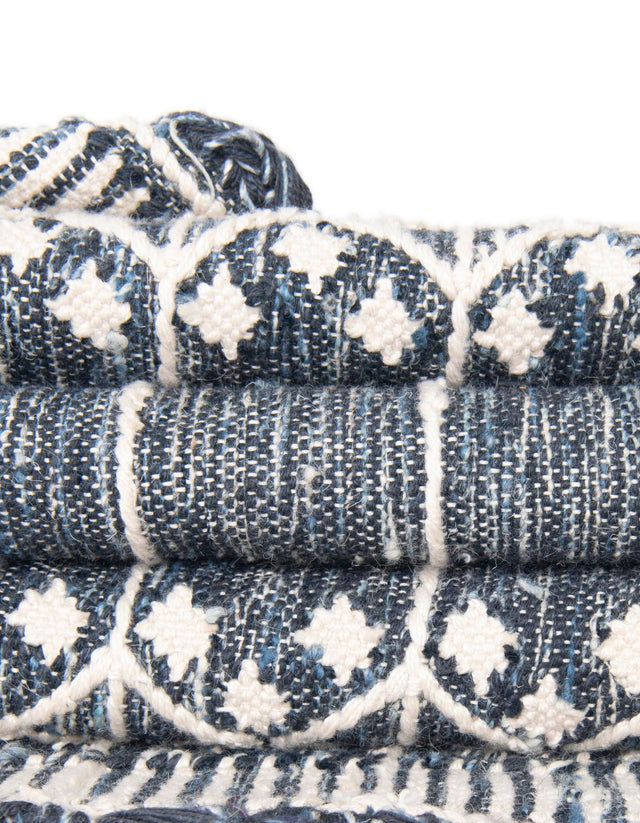 Navy Blue 2' 2 x 6' 7 Eco Bohemian Indoor Outdoor Runner Area Rug Weather Resistant for Patio, Deck, Terrace, Balcony, Porch 100% Recycled PET Polyester Carpet Mat for Sale at Rug Engine