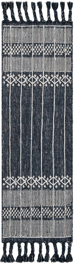 Navy Blue 2' 2 x 6' 7 Eco Bohemian Indoor Outdoor Runner Area Rug Weather Resistant for Patio, Deck, Terrace, Balcony, Porch 100% Recycled PET Polyester Carpet Mat for Sale at Rug Engine