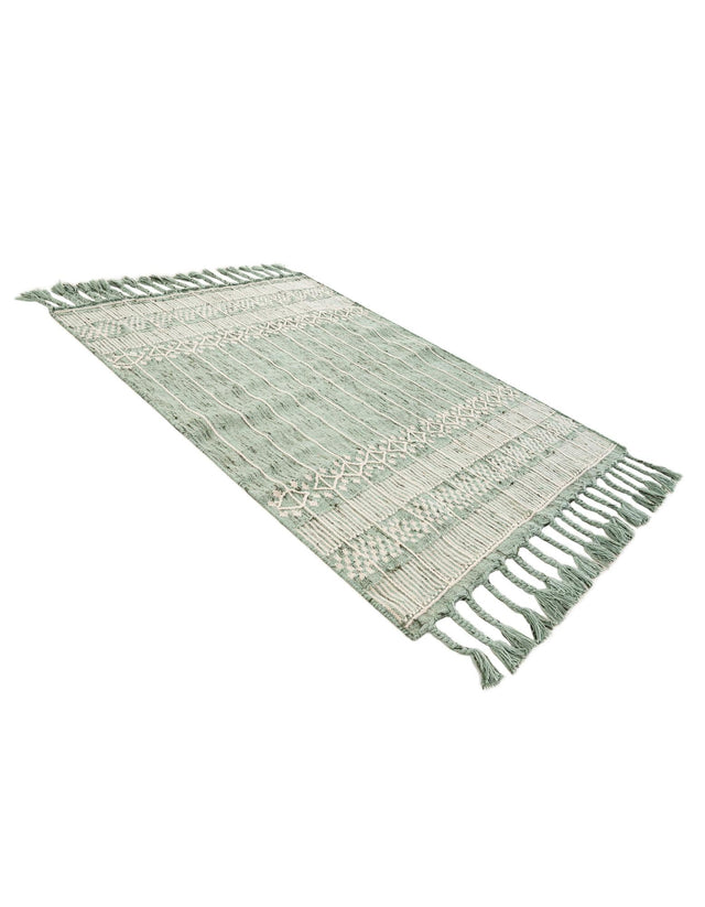 Sea Green 4' 1 x 6' 1 Eco Bohemian Indoor Outdoor Rectangle Area Rug Weather Resistant for Patio, Deck, Terrace, Balcony, Porch 100% Recycled PET Polyester Carpet Mat for Sale at Rug Engine