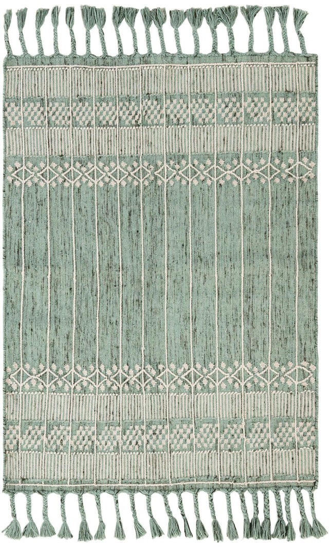 Sea Green 4' 1 x 6' 1 Eco Bohemian Indoor Outdoor Rectangle Area Rug Weather Resistant for Patio, Deck, Terrace, Balcony, Porch 100% Recycled PET Polyester Carpet Mat for Sale at Rug Engine