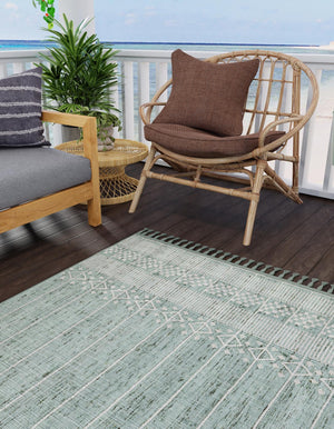Sea Green 2' x 3' 1 Eco Bohemian Indoor Outdoor Rectangle Area Rug Weather Resistant for Patio, Deck, Terrace, Balcony, Porch 100% Recycled PET Polyester Carpet Mat for Sale at Rug Engine