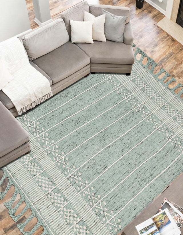 Sea Green 5' 1 x 8' Eco Bohemian Indoor Outdoor Rectangle Area Rug Weather Resistant for Patio, Deck, Terrace, Balcony, Porch 100% Recycled PET Polyester Carpet Mat for Sale at Rug Engine