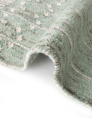 Sea Green 5' 1 x 8' Eco Bohemian Indoor Outdoor Rectangle Area Rug Weather Resistant for Patio, Deck, Terrace, Balcony, Porch 100% Recycled PET Polyester Carpet Mat for Sale at Rug Engine