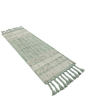 Sea Green 2' 2 x 6' 7 Eco Bohemian Indoor Outdoor Runner Area Rug Weather Resistant for Patio, Deck, Terrace, Balcony, Porch 100% Recycled PET Polyester Carpet Mat for Sale at Rug Engine