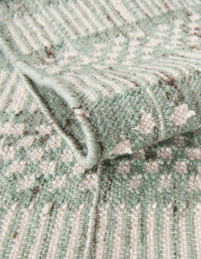Sea Green 2' 2 x 6' 7 Eco Bohemian Indoor Outdoor Runner Area Rug Weather Resistant for Patio, Deck, Terrace, Balcony, Porch 100% Recycled PET Polyester Carpet Mat for Sale at Rug Engine
