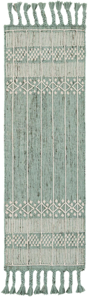 Sea Green 2' 2 x 6' 7 Eco Bohemian Indoor Outdoor Runner Area Rug Weather Resistant for Patio, Deck, Terrace, Balcony, Porch 100% Recycled PET Polyester Carpet Mat for Sale at Rug Engine