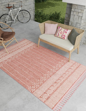 SOFT PINK 10' x 14' 1 Eco Bohemian Indoor Outdoor Rectangle Area Rug Weather Resistant for Patio, Deck, Terrace, Balcony, Porch 100% Recycled PET Polyester Carpet Mat for Sale at Rug Engine