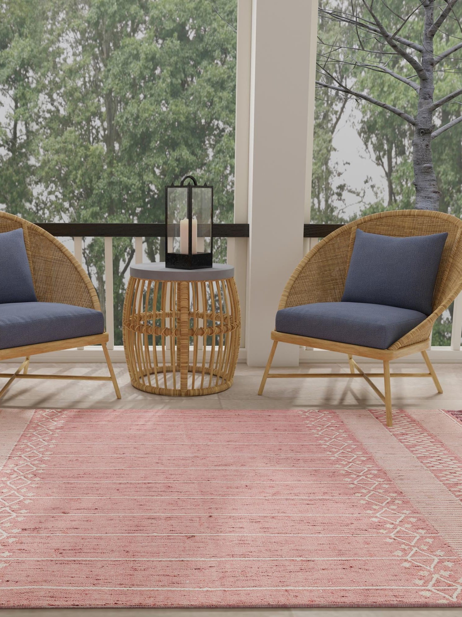 SOFT PINK 10' x 14' 1 Eco Bohemian Indoor Outdoor Rectangle Area Rug Weather Resistant for Patio, Deck, Terrace, Balcony, Porch 100% Recycled PET Polyester Carpet Mat for Sale at Rug Engine