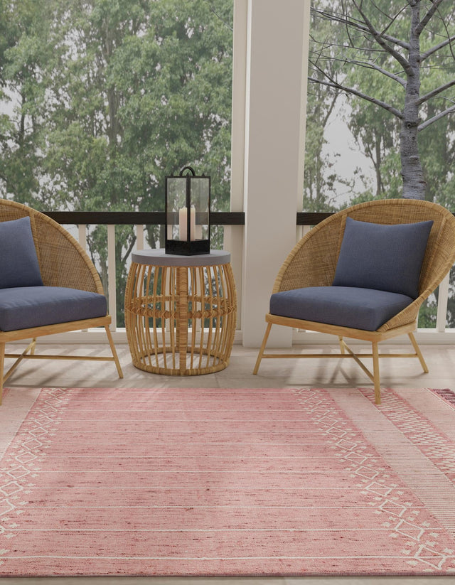SOFT PINK 9' x 12' Eco Bohemian Indoor Outdoor Rectangle Area Rug Weather Resistant for Patio, Deck, Terrace, Balcony, Porch 100% Recycled PET Polyester Carpet Mat for Sale at Rug Engine