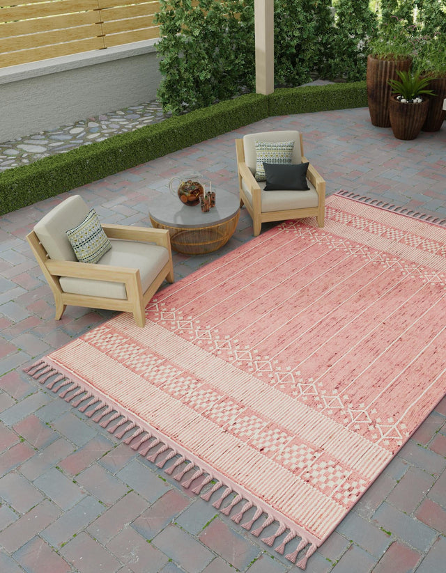 SOFT PINK 10' x 14' 1 Eco Bohemian Indoor Outdoor Rectangle Area Rug Weather Resistant for Patio, Deck, Terrace, Balcony, Porch 100% Recycled PET Polyester Carpet Mat for Sale at Rug Engine