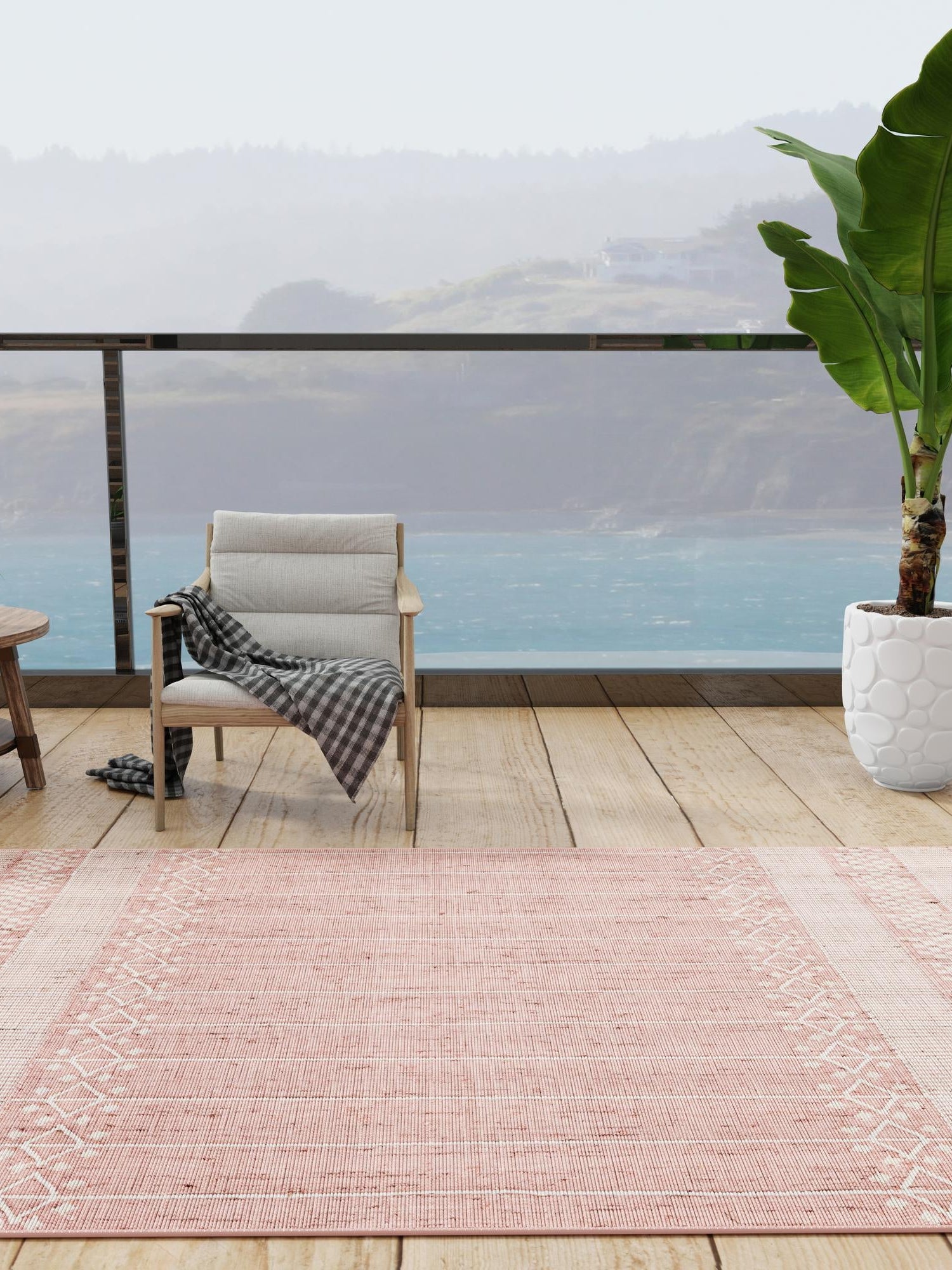 SOFT PINK 10' x 14' 1 Eco Bohemian Indoor Outdoor Rectangle Area Rug Weather Resistant for Patio, Deck, Terrace, Balcony, Porch 100% Recycled PET Polyester Carpet Mat for Sale at Rug Engine