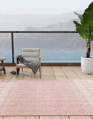 SOFT PINK 2' x 3' 1 Eco Bohemian Indoor Outdoor Rectangle Area Rug Weather Resistant for Patio, Deck, Terrace, Balcony, Porch 100% Recycled PET Polyester Carpet Mat for Sale at Rug Engine