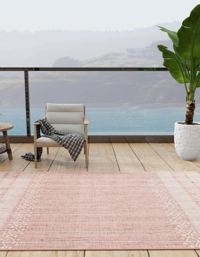 SOFT PINK 9' x 12' Eco Bohemian Indoor Outdoor Rectangle Area Rug Weather Resistant for Patio, Deck, Terrace, Balcony, Porch 100% Recycled PET Polyester Carpet Mat for Sale at Rug Engine