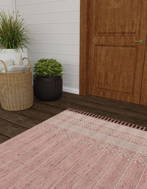 SOFT PINK 7' 10 x 10' Eco Bohemian Indoor Outdoor Rectangle Area Rug Weather Resistant for Patio, Deck, Terrace, Balcony, Porch 100% Recycled PET Polyester Carpet Mat for Sale at Rug Engine