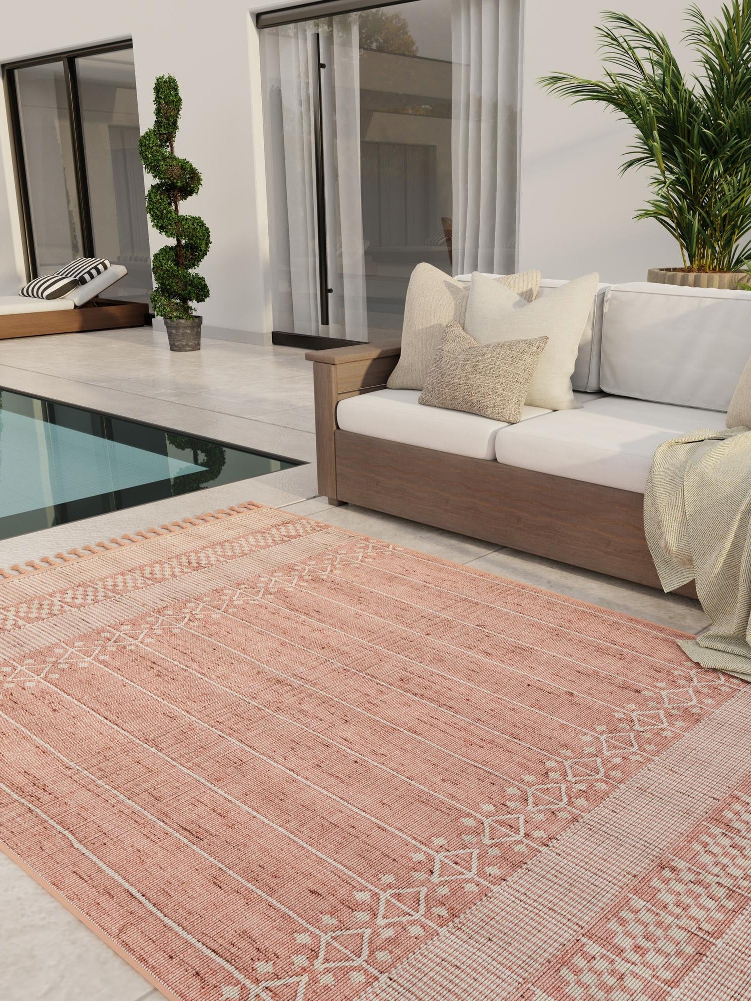 SOFT PINK 2' x 3' 1 Eco Bohemian Indoor Outdoor Rectangle Area Rug Weather Resistant for Patio, Deck, Terrace, Balcony, Porch 100% Recycled PET Polyester Carpet Mat for Sale at Rug Engine