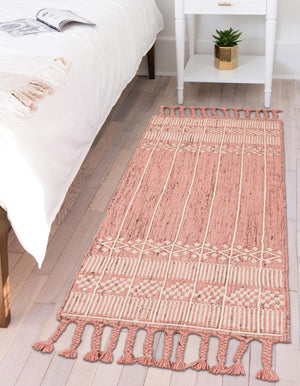 SOFT PINK 2' 2 x 5' 1 Eco Bohemian Indoor Outdoor Runner Area Rug Weather Resistant for Patio, Deck, Terrace, Balcony, Porch 100% Recycled PET Polyester Carpet Mat for Sale at Rug Engine