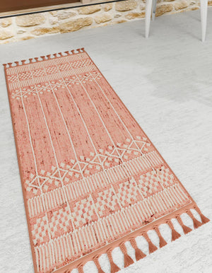 SOFT PINK 2' 2 x 8' 2 Eco Bohemian Indoor Outdoor Runner Area Rug Weather Resistant for Patio, Deck, Terrace, Balcony, Porch 100% Recycled PET Polyester Carpet Mat for Sale at Rug Engine