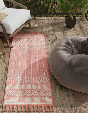 SOFT PINK 2' 2 x 5' 1 Eco Bohemian Indoor Outdoor Runner Area Rug Weather Resistant for Patio, Deck, Terrace, Balcony, Porch 100% Recycled PET Polyester Carpet Mat for Sale at Rug Engine