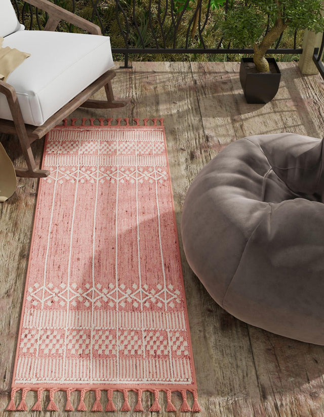SOFT PINK 2' 2 x 5' 1 Eco Bohemian Indoor Outdoor Runner Area Rug Weather Resistant for Patio, Deck, Terrace, Balcony, Porch 100% Recycled PET Polyester Carpet Mat for Sale at Rug Engine