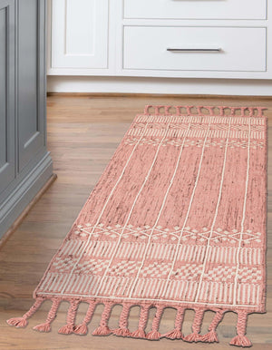 SOFT PINK 2' 2 x 8' 2 Eco Bohemian Indoor Outdoor Runner Area Rug Weather Resistant for Patio, Deck, Terrace, Balcony, Porch 100% Recycled PET Polyester Carpet Mat for Sale at Rug Engine