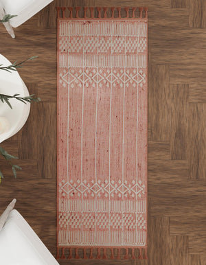 SOFT PINK 2' 2 x 8' 2 Eco Bohemian Indoor Outdoor Runner Area Rug Weather Resistant for Patio, Deck, Terrace, Balcony, Porch 100% Recycled PET Polyester Carpet Mat for Sale at Rug Engine