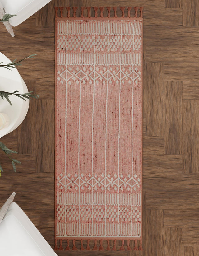 SOFT PINK 2' 2 x 5' 1 Eco Bohemian Indoor Outdoor Runner Area Rug Weather Resistant for Patio, Deck, Terrace, Balcony, Porch 100% Recycled PET Polyester Carpet Mat for Sale at Rug Engine
