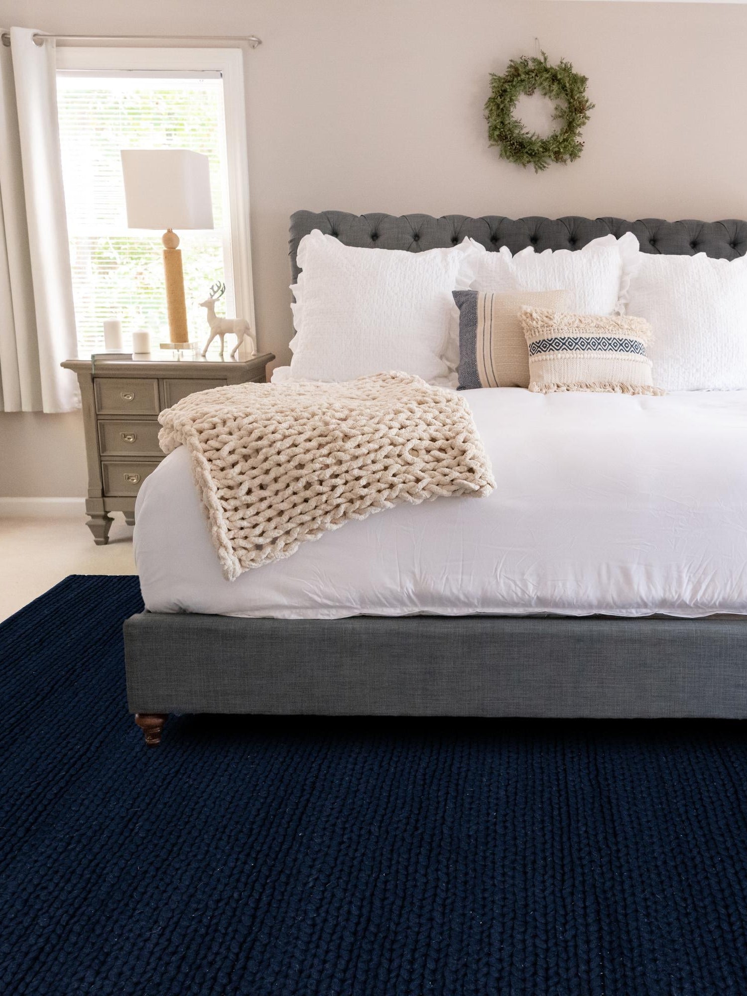 Navy Blue 7' 10 x 10' Lana New Zealand Wool Rectangle Area Rug All Natural Premium Wool Hand Woven Carpet for Luxury Interior Home Design for Sale at Rug Engine