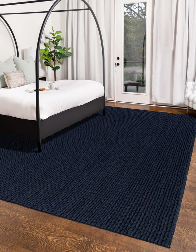Navy Blue 9' x 12' Lana New Zealand Wool Rectangle Area Rug All Natural Premium Wool Hand Woven Carpet for Luxury Interior Home Design for Sale at Rug Engine