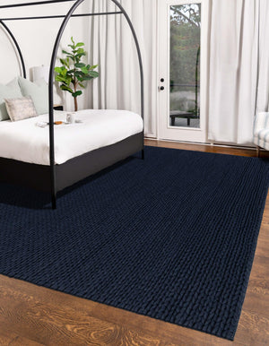 Navy Blue 7' 10 x 10' Lana New Zealand Wool Rectangle Area Rug All Natural Premium Wool Hand Woven Carpet for Luxury Interior Home Design for Sale at Rug Engine