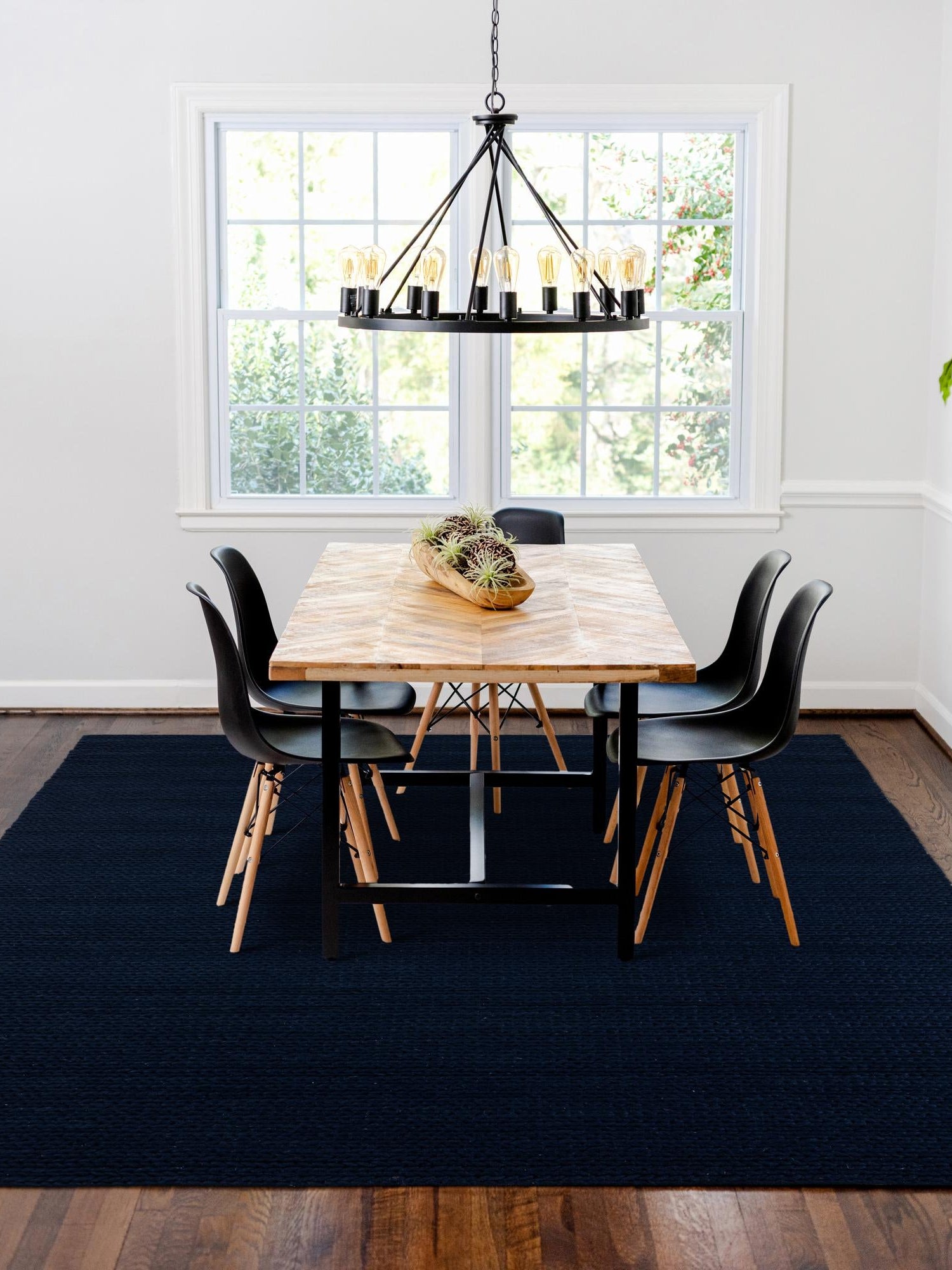 Navy Blue 7' 10 x 10' Lana New Zealand Wool Rectangle Area Rug All Natural Premium Wool Hand Woven Carpet for Luxury Interior Home Design for Sale at Rug Engine