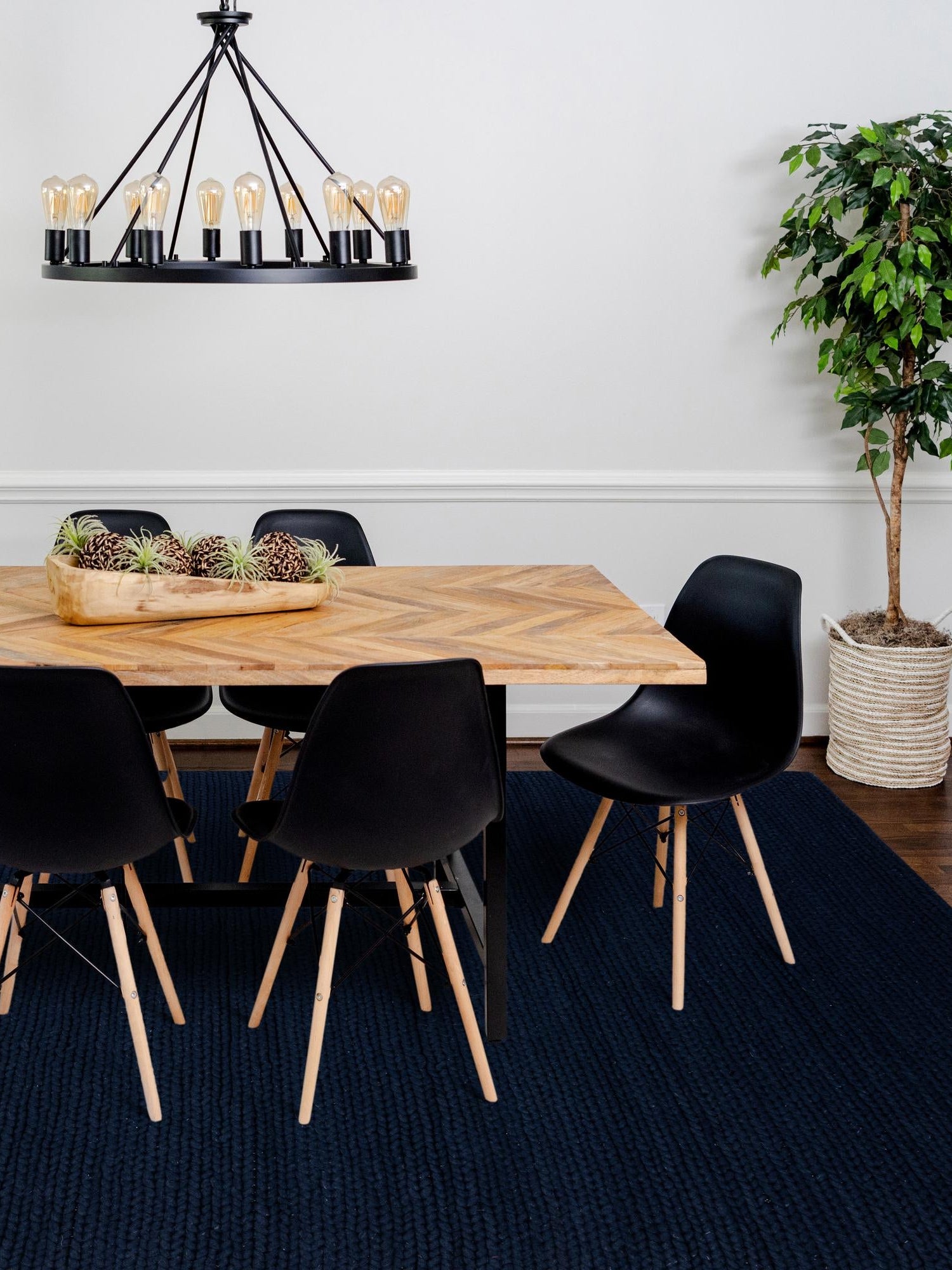 Navy Blue 4' 1 x 6' 1 Lana New Zealand Wool Rectangle Area Rug All Natural Premium Wool Hand Woven Carpet for Luxury Interior Home Design for Sale at Rug Engine