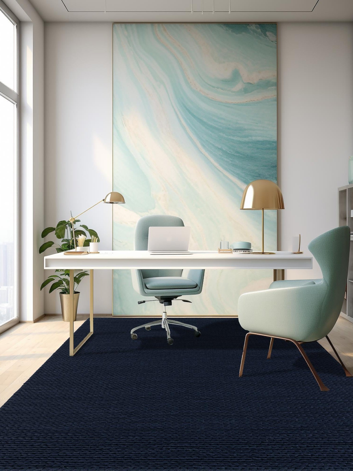 Navy Blue 2' x 3' 1 Lana New Zealand Wool Rectangle Area Rug All Natural Premium Wool Hand Woven Carpet for Luxury Interior Home Design for Sale at Rug Engine