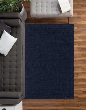 Navy Blue 5' 1 x 8' Lana New Zealand Wool Rectangle Area Rug All Natural Premium Wool Hand Woven Carpet for Luxury Interior Home Design for Sale at Rug Engine