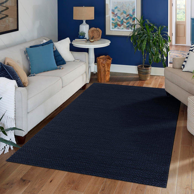 Navy Blue 9' x 12' Lana New Zealand Wool Rectangle Area Rug All Natural Premium Wool Hand Woven Carpet for Luxury Interior Home Design for Sale at Rug Engine