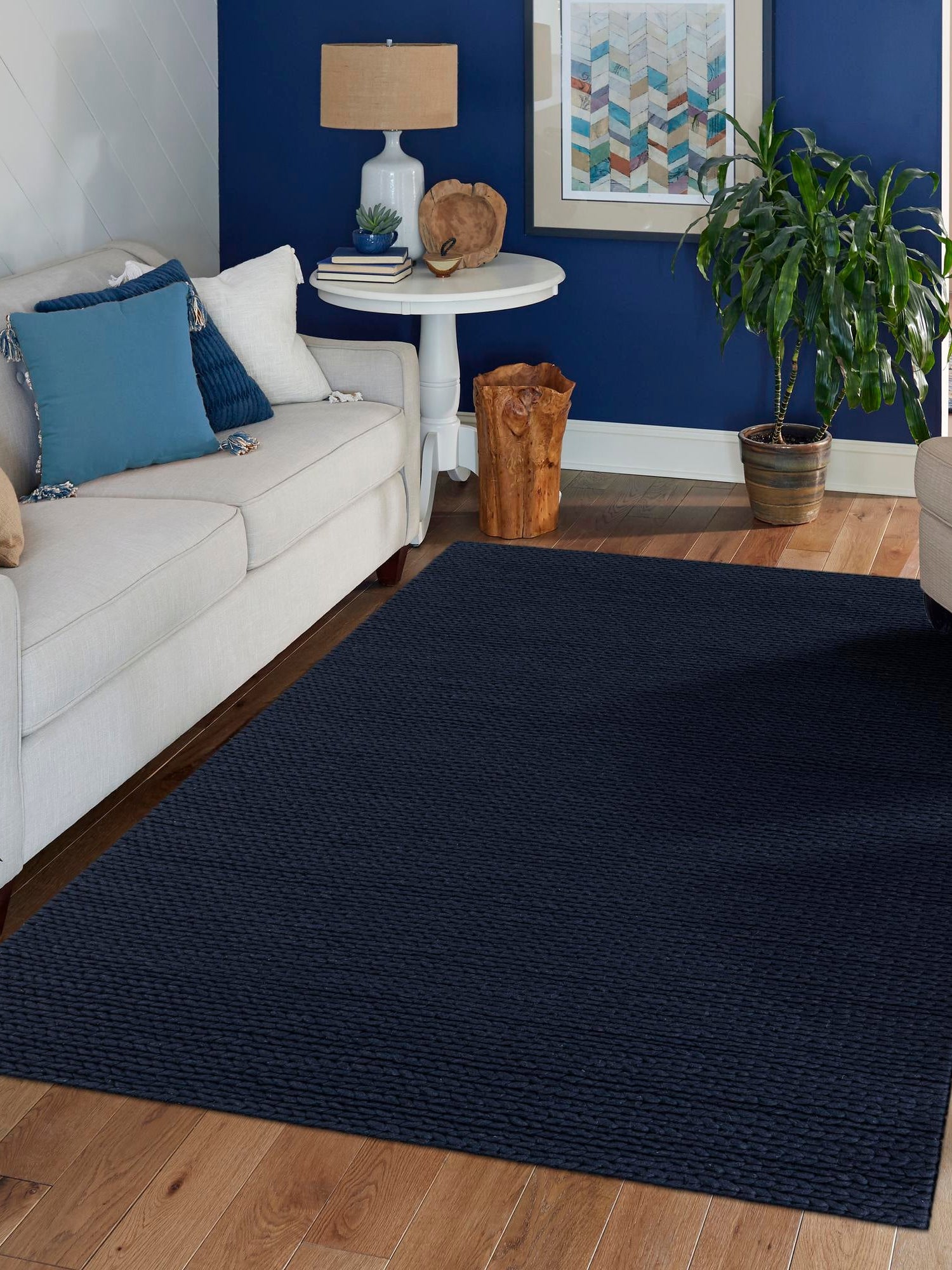 Navy Blue 5' 1 x 8' Lana New Zealand Wool Rectangle Area Rug All Natural Premium Wool Hand Woven Carpet for Luxury Interior Home Design for Sale at Rug Engine