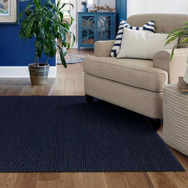 Navy Blue 9' x 12' Lana New Zealand Wool Rectangle Area Rug All Natural Premium Wool Hand Woven Carpet for Luxury Interior Home Design for Sale at Rug Engine
