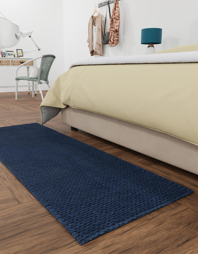 Navy Blue 2' x 6' 7 Lana New Zealand Wool Runner Area Rug All Natural Premium Wool Hand Woven Carpet for Luxury Interior Home Design for Sale at Rug Engine
