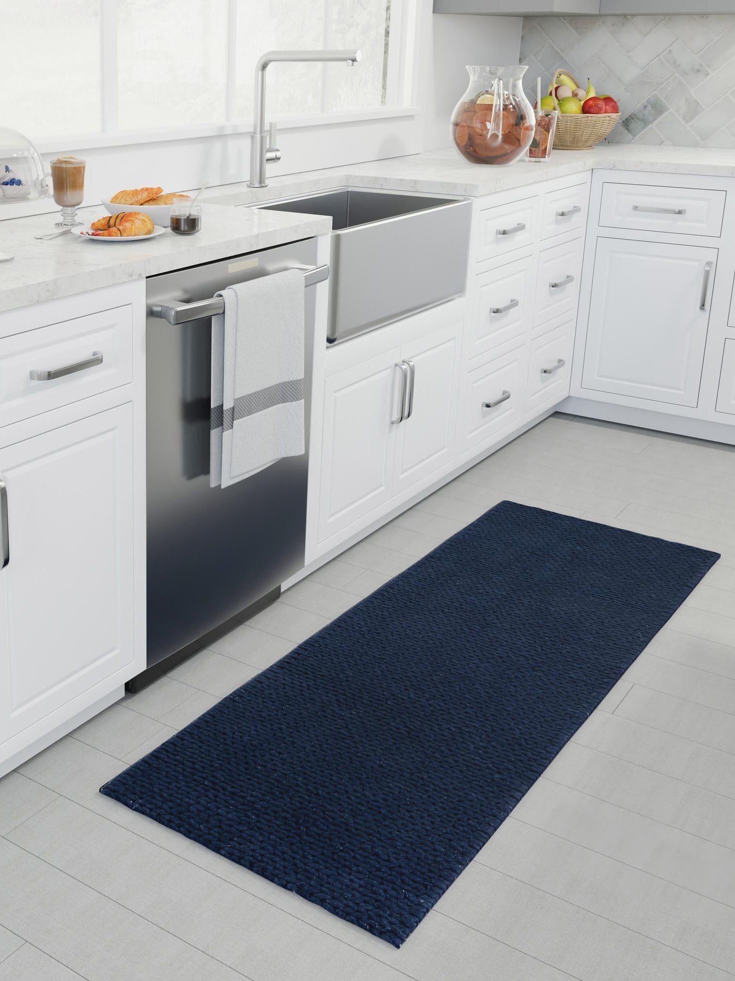Navy Blue 2' x 8' Lana New Zealand Wool Runner Area Rug All Natural Premium Wool Hand Woven Carpet for Luxury Interior Home Design for Sale at Rug Engine