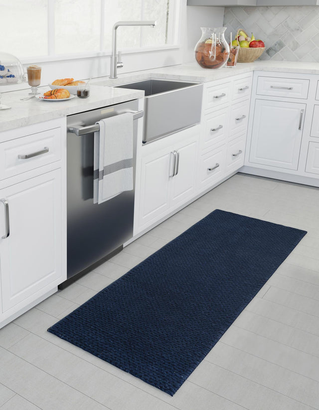 Navy Blue 2' x 8' Lana New Zealand Wool Runner Area Rug All Natural Premium Wool Hand Woven Carpet for Luxury Interior Home Design for Sale at Rug Engine