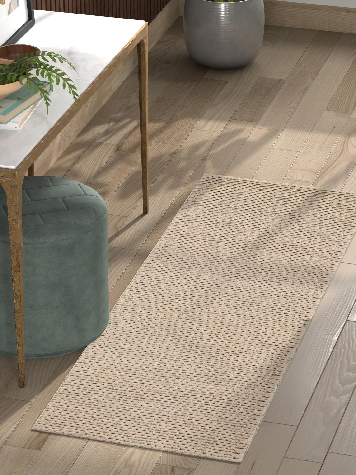 Taupe 2' x 5' 1 Lana New Zealand Wool Runner Area Rug All Natural Premium Wool Hand Woven Carpet for Luxury Interior Home Design for Sale at Rug Engine