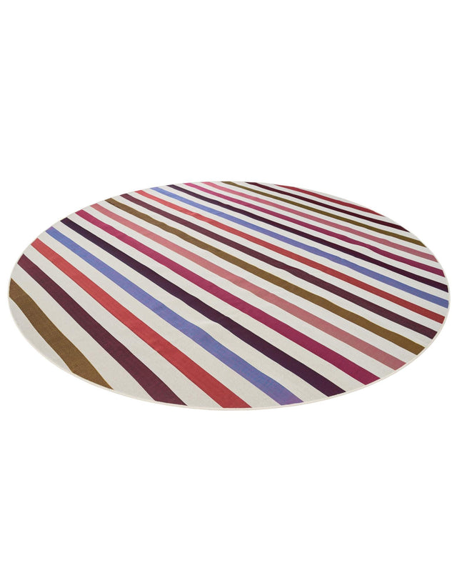 White 10' x 10' Outdoor Striped Round Area Rug Weather Resistant for Patio, Deck, Terrace, Balcony, Porch Geometric Pattern Waterproof Carpet for Sale at Rug Engine