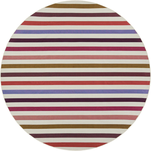 White 10' x 10' Outdoor Striped Round Area Rug Weather Resistant for Patio, Deck, Terrace, Balcony, Porch Geometric Pattern Waterproof Carpet for Sale at Rug Engine