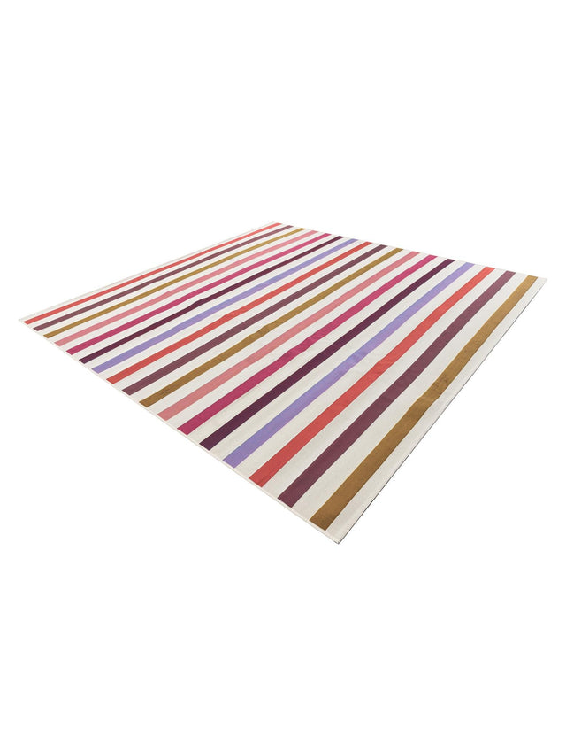White 10' x 10' Outdoor Striped Square Area Rug Weather Resistant for Patio, Deck, Terrace, Balcony, Porch Geometric Pattern Waterproof Carpet for Sale at Rug Engine